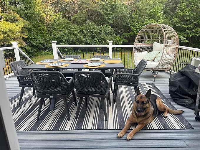 PURPLE LEAF 7 Pieces Outdoor Dining Set All-Weather PE Rattan Outdoor Patio Furniture Set with All Aluminum Frame Rectangular Table and Chairs Set for Lawn Garden Backyard Deck, Grey