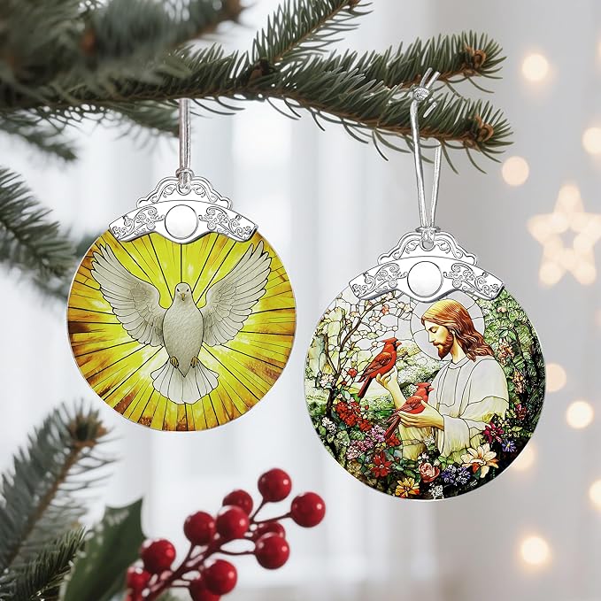 Jesus with Cardinals Ornament, Christian Christmas Ornament, Religious Christmas Decor, Jesus Christ Decoration, Memorial Gift, Christian Gifts, Religious Gifts, Gift Idea