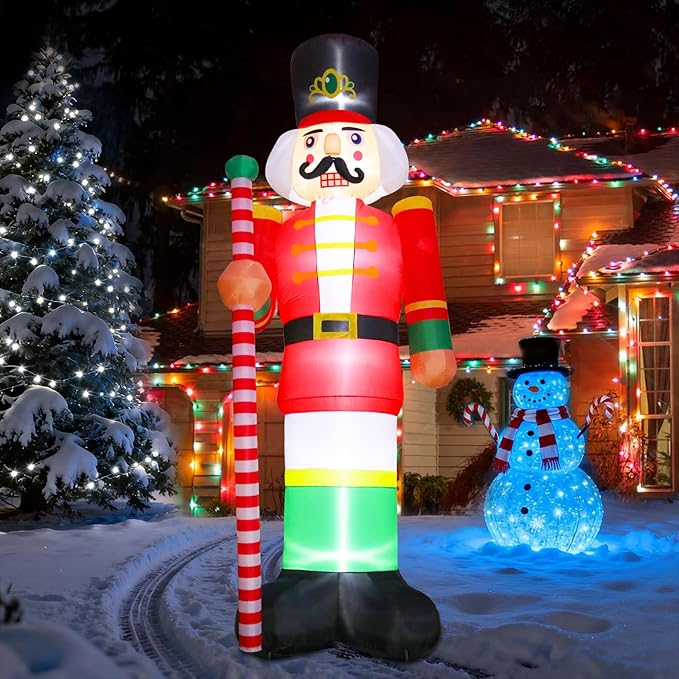 Bshine Giant Christmas Inflatable Outdoor Decorations, 12FT Nutcracker Soldier Christmas Blower Up with Lighted Holiday Large Yard Inflatables Decorations for Xmas Home Garden Lawn Decorations