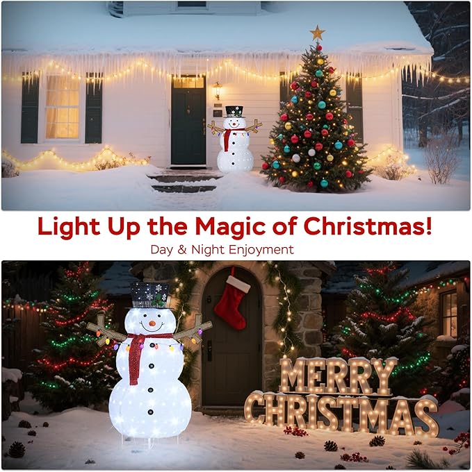 5ft Lighted Pop-up Snowman Outdoor Christmas Lawn Decor, 60" Large 3D Snowman Holiday Decoration with White 200 LEDs for Lawn, Yard, Garden