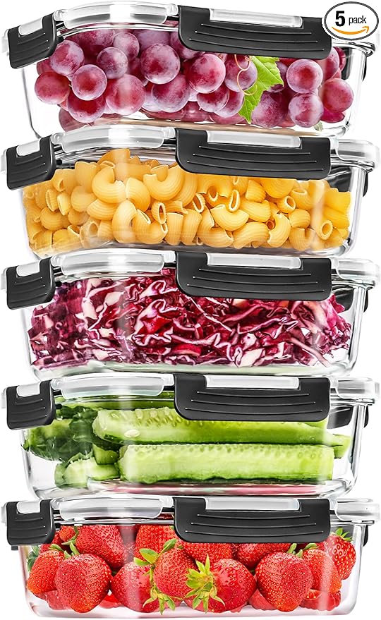 Skroam 5-Packs 36OZ Glass Food Storage Containers