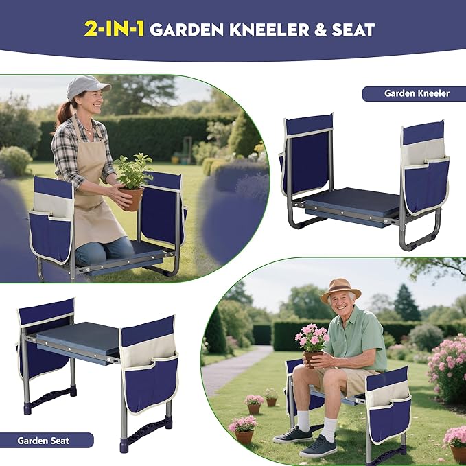 Luvenia Garden Kneeler and Seat,Foldable Garden Stool 10.8" Wider Heavy Duty 2-in-1 Kneeling Pad,Bench Kneeler and Seat Gardening Gifts for Women,Men,Seniors,Grandparents