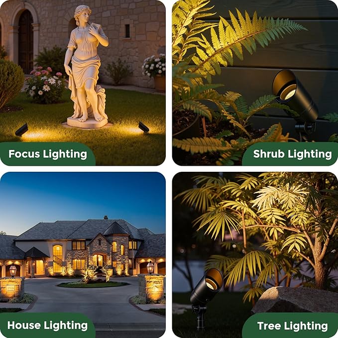 Gardencoin Low Voltage Landscape Spotlight, 12V LED Outdoor Landscape Lighting, Landscape Spot Lights Wired for Garden and Yard, Aluminum Up Lighting Fixture with 5W MR16 Replaceable Bulb (12 Pack)
