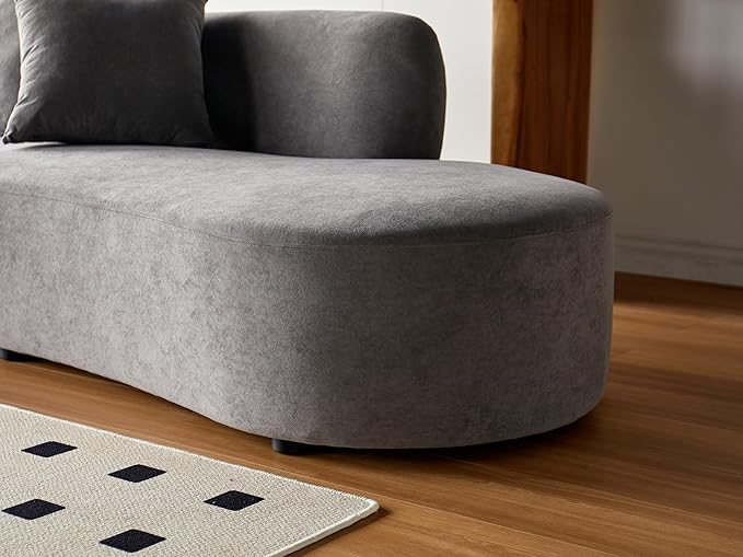Container Furniture Direct 90" Curved Sofa with Throw Pillows, 4 Seater Luxury Velvet Couch with Half Moon Design and High-Density Foam, Ideal for Modern Living Room, Office & Apartment, Grey