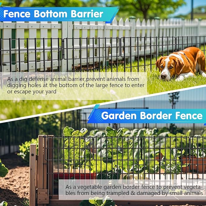 26 Panels No Dig Fence, 28ft(L) x 17in(H) Dog Digging Fencing Barrier, 1.2in Gap Animal Barrier for Bottom of Fence, Rustproof Metal Garden Edging Border Ground Defense Blockers for Outdoor Patio