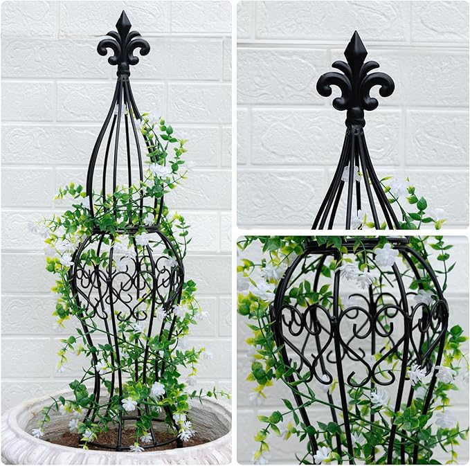 Obelisk Metal Garden Trellis for Climbing Plants - 29.5 in by 6.3 in Durable Iron Structure, Easy Assembly, Perfect for Potted Vines & Roses - Modern Vertical Gardening Support