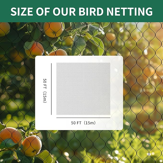 Black Garden Bird Netting, 1" Mesh Net Garden Poultry Netting, Heavy Duty Reusable Garden Fence Net Protect Vegetable Plants Fruit Tree Chicken Coop from Birds and Other Animals, 50' x 50'