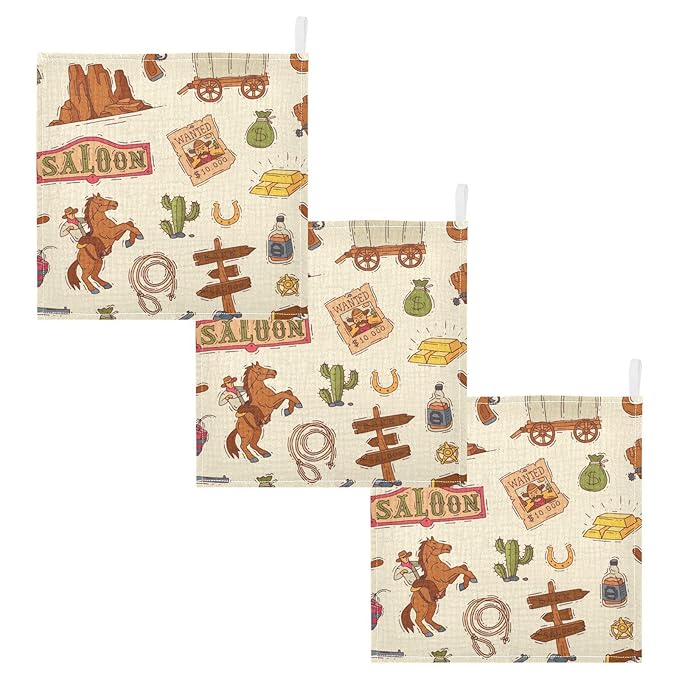 Cowboy Sheriff Burp Cloths for Boys & Girls, 5 Pack Wild West Western Muslin Washcloths Newborn Face Bath Towel Soft Absorbent Cotton Wash Cloth Baby Registry, 12 x 12 Inch
