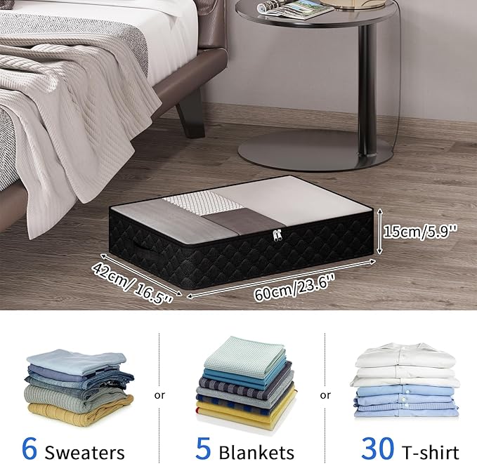 Fixwal Black Underbed Storage Bags with Clear Window and 2 Reinforced Handles Under Bed Storage Containers for Clothing, Bedding, Comforter (2 Pack)