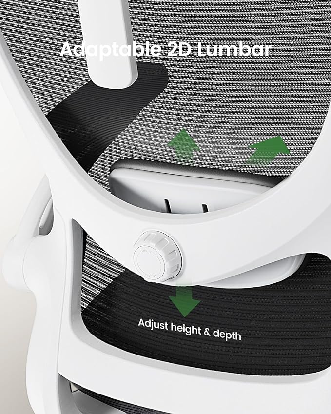 Marsail Ergonomic Office Chair: Office Computer Desk Chair with High Back Mesh and Adjustable Lumbar Support Rolling Work Swivel Task Chairs with Wheel 3D Armrests and Headrest