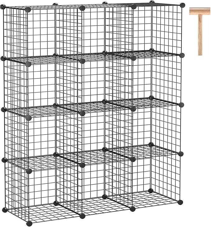 C&AHOME Wire Cube Storage, 12-Cube Storage Organizer Metal, C Grids Storage Bins Shelving, Modular Bookshelf Shelf, Closet Cabinet Ideal for Bedroom, Office 36.6”L x 12.4”W 48.4”H Black