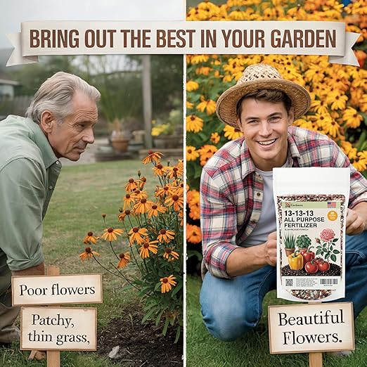 Gardenera 13-13-13 Slow Release Granular Fertilizer – All Purpose Plant Food 13 13 13 for Outdoor Grass, Vegetables, Roses, Flowers, Shrubs, Trees. Lawns, Gardens, Potted Plants (3 Quarts)