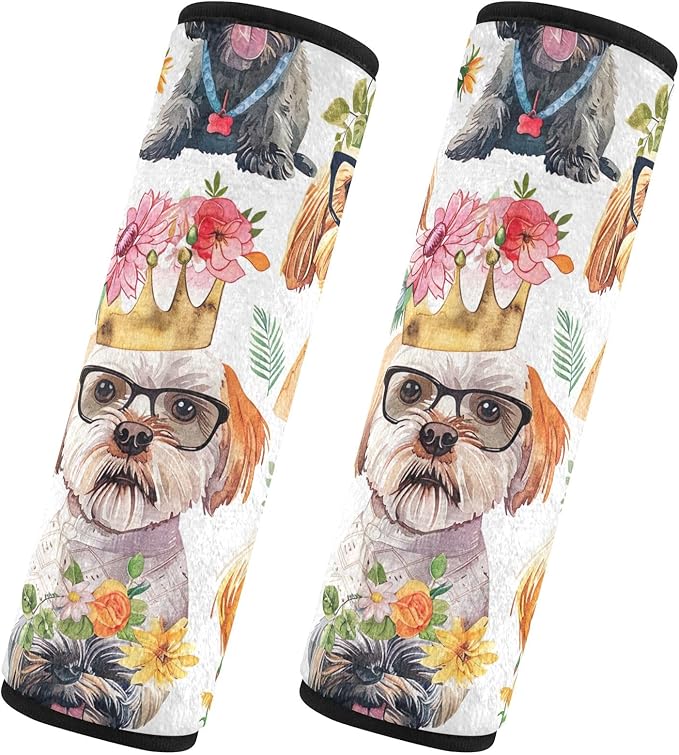 Pack of 2 Watercolor Cute Funny Dogs Seat Belt Covers Cute Car Seat Strap Pads Car Seat Straps Shoulder Pads Protect Your Neck and Shoulder