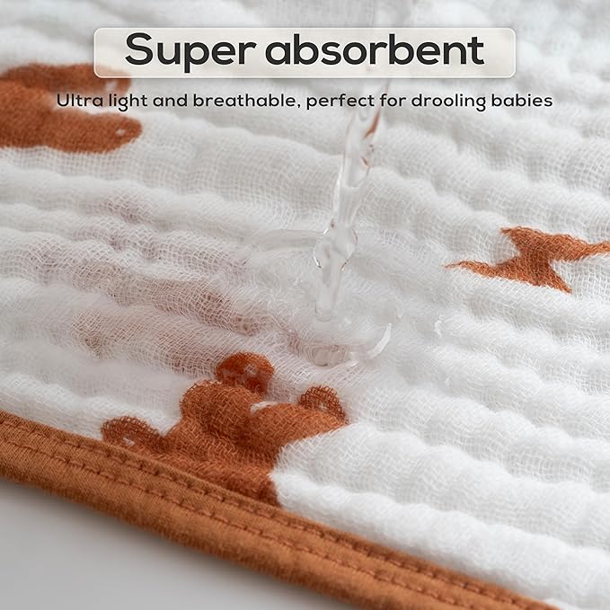 Muslin Hooded Baby Towels for Newborns, 32"x32", 100% Cotton – 6 Layers Super Soft Absorbent Breathable, Baby Bath Towel, Toddler Bath Towel – Pack of 2