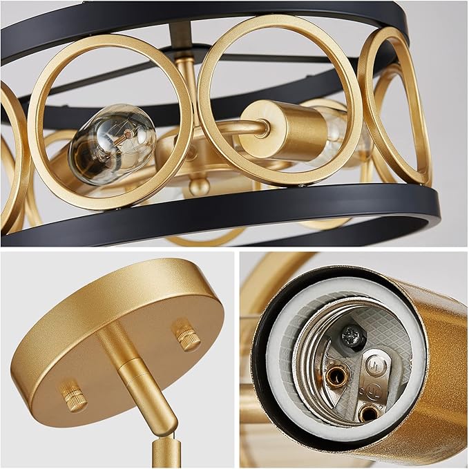 XINGQI 3-Light Modern Chandelier, 13" Pendant Light Height Adjustable Dining Room Light Fixtures for Bedroom Living Room Kitchen Metal Black and Gold