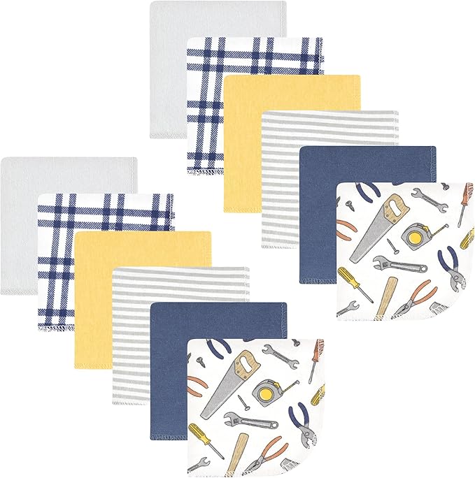 Hudson Baby Unisex Baby Flannel Washcloths, Construction Work 12Pk, One Size
