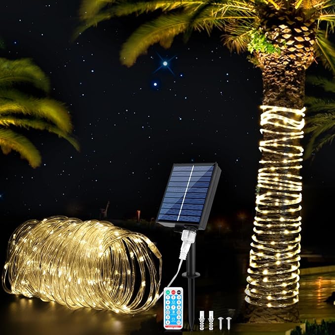 WIND STAR Solar Rope Lights Outdoor, 72FT 200 LED Solar Powered Tube String Lights Decorative with Remote, 8 Modes IP67 Waterproof, for Yard Garden Fence Party Camping Wedding, Warm White