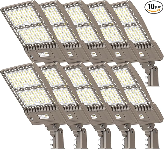10 Pack 400W LED Parking Lot Lights 60000LM UL Listed Flood Lights IP65 Waterproof 5000K Industrial Grade Outdoor Street Pole Light with Slip Fitter Mount, 110V 120V