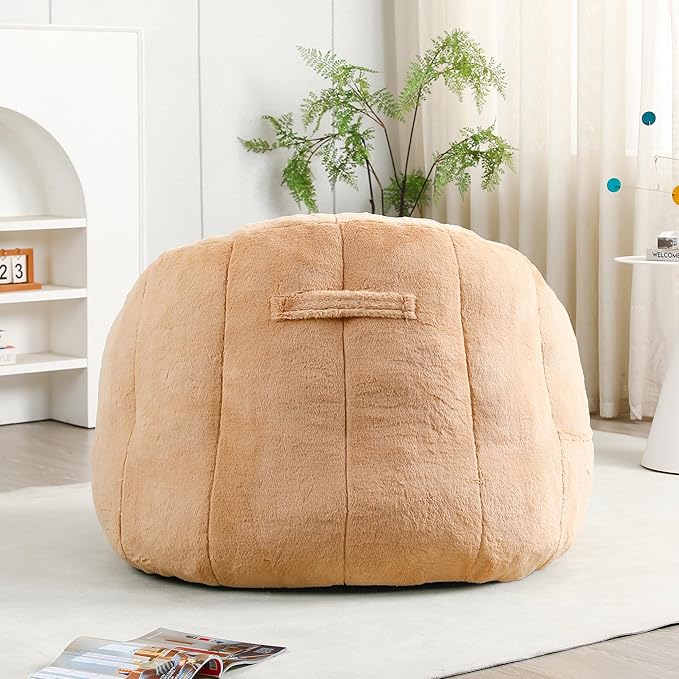 Furniliving Bean Bag Chair, Giant Bean Bag Chair Stuffed Floor Sofa for Adults Comfy Bean Bag Sofa with Back Support, Oversized Bean Bag Couch for Living Room Bedroom Dorm Office, Faux Leather, Brown