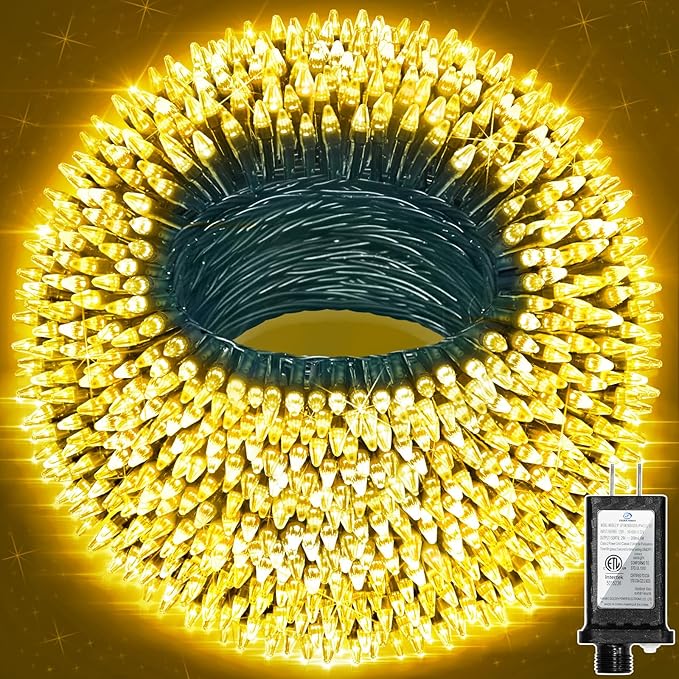 350LED 90FT Christmas Lights Indoor Outdoor, 12 Modes Warm White Outdoor String Lights with Timer & Dimmable, Green Wire Christmas String Lights for Indoor Tree Patio Yard Fence Bedroom Wedding Garden