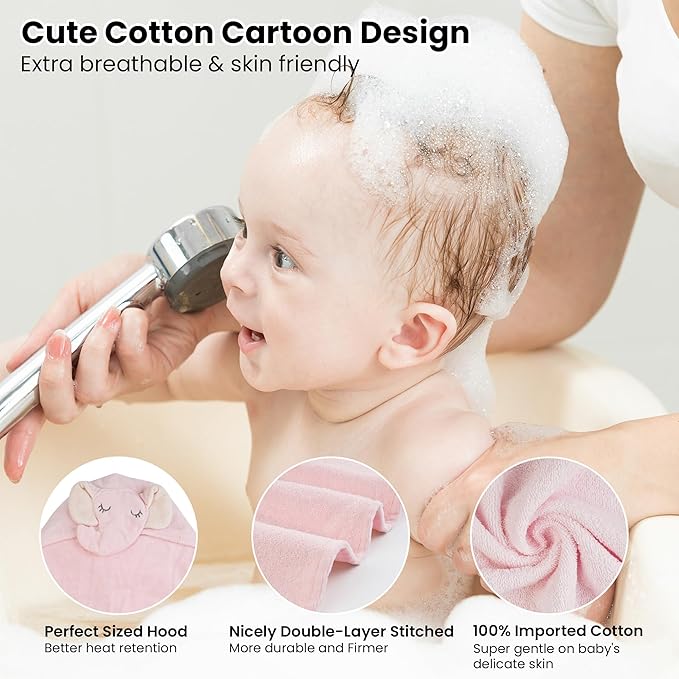 Mooreeke 2 Pack Baby Towels - 100% Cotton Baby Hooded Towels - Soft Baby Bath Towels with Hood for Newborn - Comfort Towels for Baby Girls and Boys - Animal Shaped Design (Elephants)