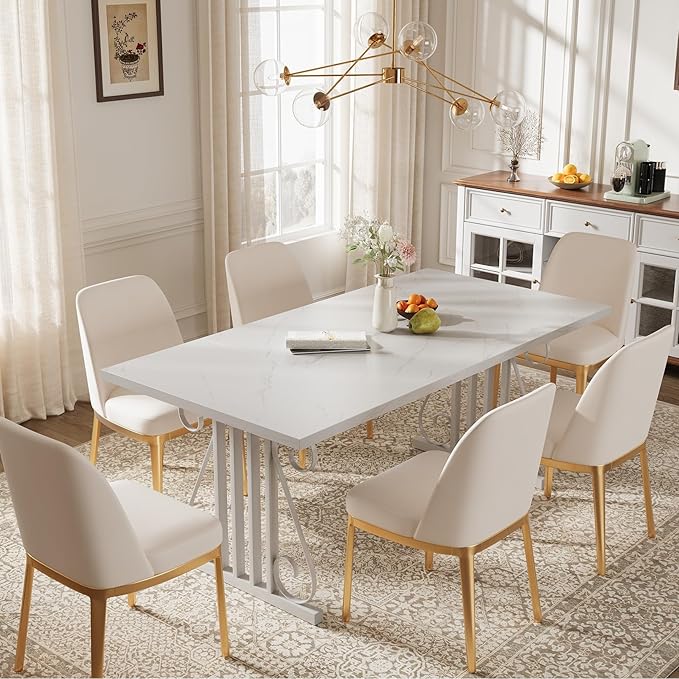 Dining Table for 4-6 People, 70.87'' Rectangular Dinner Table Modern Artistic Openwork Metal Legs for Dining Room, Kitchen, Living Room