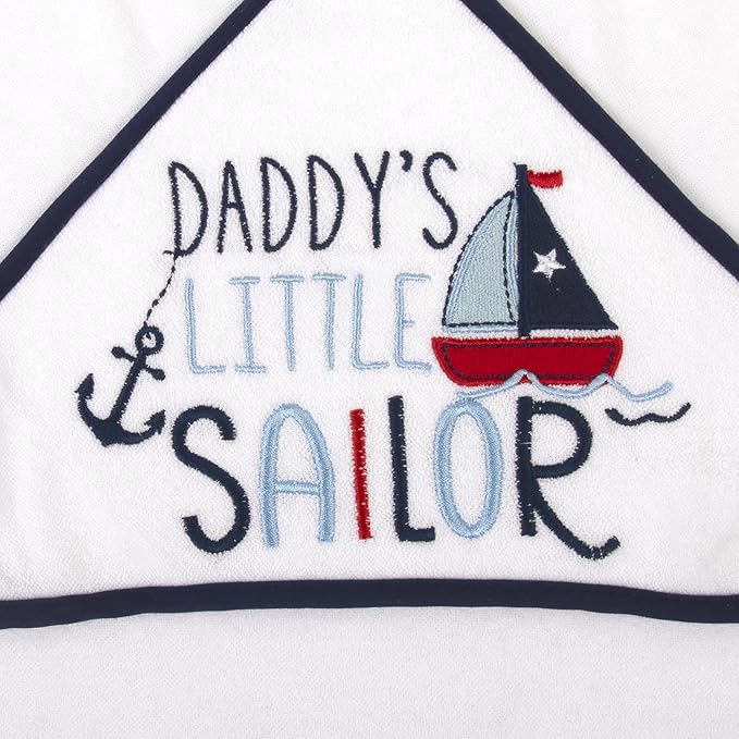Baby Hooded Bath Towel and Washcloth Set for Infants, Boys and Girls 6-12 Months (Daddy's Sailor)