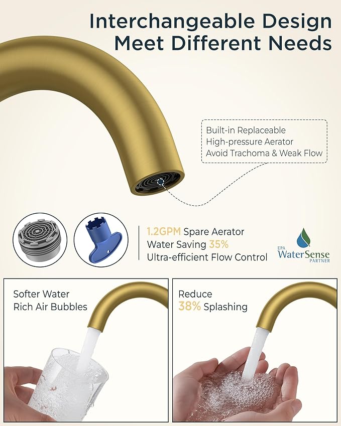FORIOUS 4" Brushed Gold Bathroom Faucet Centerset 4 Inch, 2 Handle 2 Hole Gold Faucets for Bathroom Vanity wtih Metal Pop Up Dain, CUPC Supply Hose, High Arc Swivel Spout