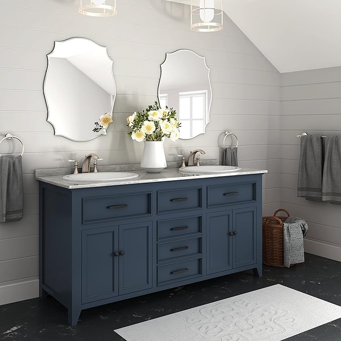 KOHROS Scalloped Beveled Edge Bathroom Mirrors for Over Sink 18" x 24" Silver Frameless Wall Mirror for Bathroom Vanity Entryway
