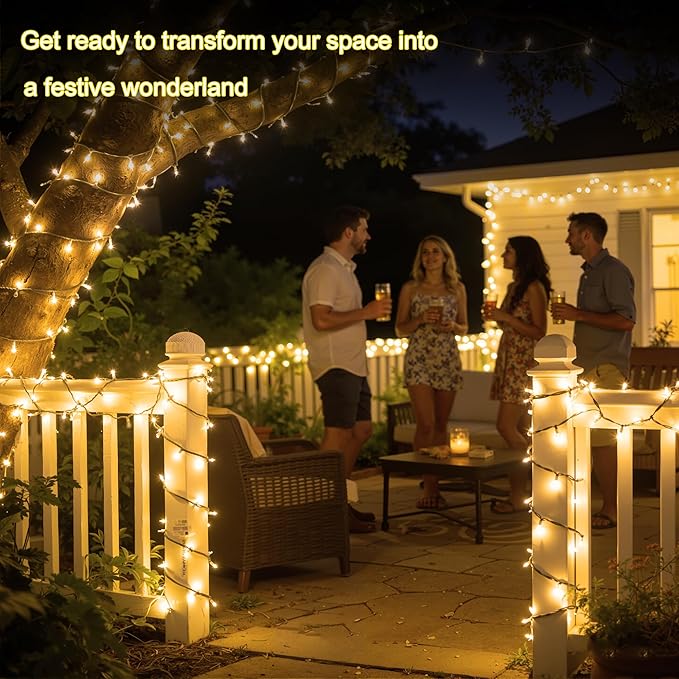 350LED Christmas Lights Indoor Outdoor, 90ft 12 Modes Warm White LED String Lights with Timer Dimmable, Waterproof Tree Lights for Xmas Patio Yard Fence Bedroom Wedding Garden Decor Warm White