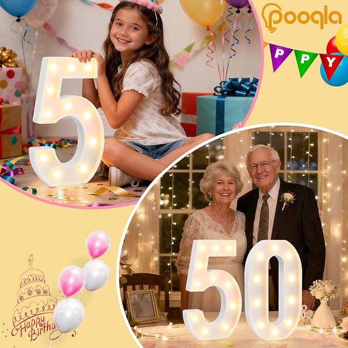 Pooqla 10th Birthday Decorations for Girls Boys, Large 12.6 in Tall Light Up Numbers for 10th Party Decorations Table Decor, Big Marquee Numbers 10th Birthday Gift for Girls Wedding Anniversary Decor