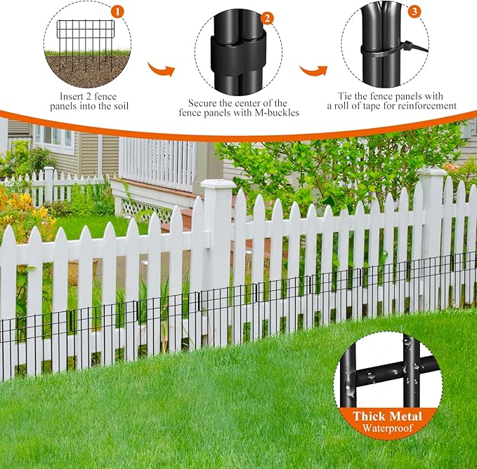 Garden Border Edging Fences, 12.32"*16.81" Decorative Fence Panel, Small Garden Fence Animal Barrier, No Dig Fences Barrier, Square 6 Pcs Black Metal Fencing, Dog Fencing Blocker for Yard, Flower Bed
