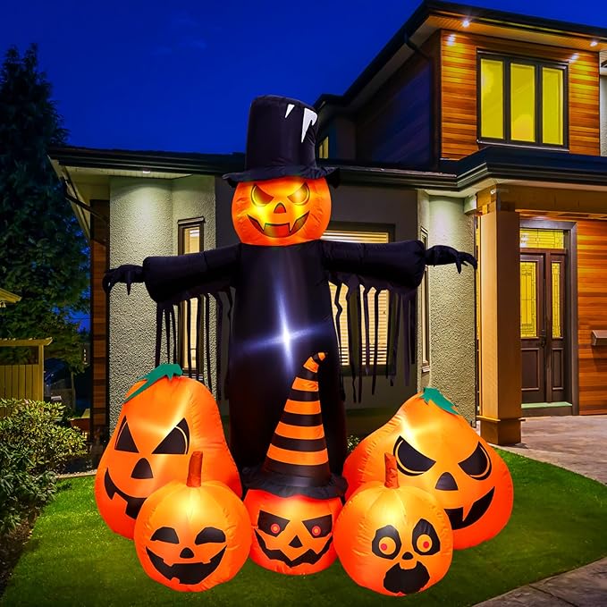 Max Fun 7FT Halloween Inflatables Pumpkin Decorations with LED Build-in Halloween Yard Decoration Blow Up Inflatables for Outdoor Indoor Garden Lawn (7Ft-Halloween Pumpkin)