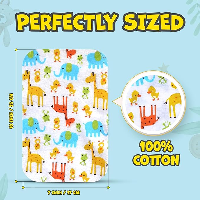 Omilion Baby Washcloth – 30 Pack of Flannel Newborn Washcloths – 100% Cotton - Fun, Colorful Designs – Reusable – Washable – 7x10 Inch Infant Washcloth Set