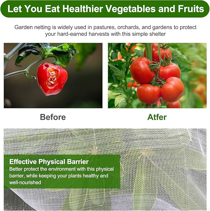 Garden Netting, Jevrench Durable Ultra Fine Garden Netting, Garden Plant Cover Row Cover Makes Plants, Vegetables, Fruits, and Flowers Grow Better (10ft x 35ft)