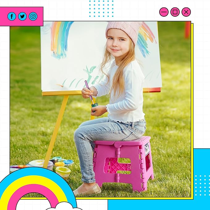 Delxo Folding Step Stool 9 inch Non-Slip Foldable Stools Up to 300 LBS Kids Step Stool with Handle Lightweight for Kitchen, Bathroom, Bedroom, Garden, Rose Pink, 1PC