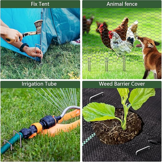 AMAGABELI GARDEN & HOME 200 Pack Galvanized Landscape Staples 8 Inch 11 Gauge Garden Staples Garden Stakes Plant Cover Stakes U-Shaped Landscape Stakes Landscape Pins for Weed Barrier Fabric