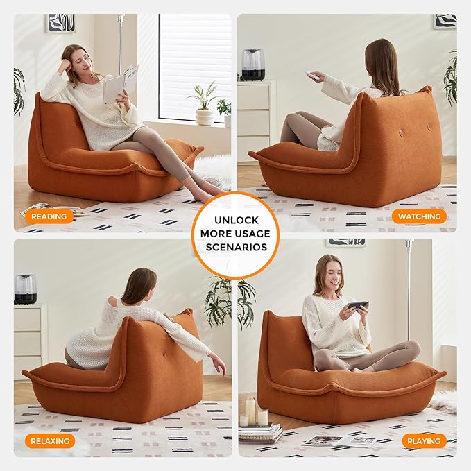 Bean Bag Chairs for Adults Giant BeanBag Chair Sofa Memory Foam Bean Bag Chair Couch with Ergonomic Design for Adults and Kids Home Living Room Bedroom Office Home Gaming Salon(Caramel Color)