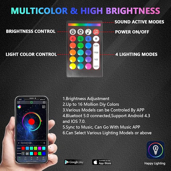 RGB LED Rock Lights for Trucks, 4 Pods Rock Lights with App/Remote Control/Music Mode, Multilcolor Neon Underglow Wheel Well Light for ATV Pickup Off Road RZR UTV Golf Car Trailer Boat
