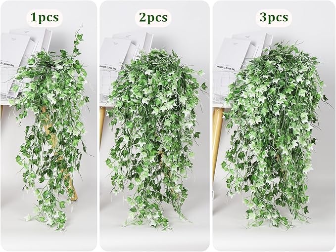 RECUTMS Artificial Hanging Plant - Faux Ivy Vine With White UV Resistant Leaves for Room, Office, Wall Decor (White)