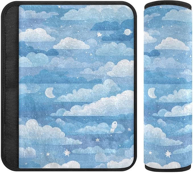 2 Pack Seatbelt Covers Seat Belt Cover Pad for Adults Boys Girls Car Seat Strap Covers Pads Cushion Universal Shoulder Strap Pad Protector for Backpack Camera Bag 10x7.7Inch Blue Gradient Cloud and St