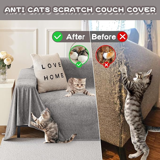 MYSKY HOME Couch Covers for 3 Cushion Couch Sofa Pet Friendly, Couch Cover for Sectional Sofa Furniture Protector Cover, Non Slip Sofa Cover, Sofa Covers Washable, 71"x118", Light Grey