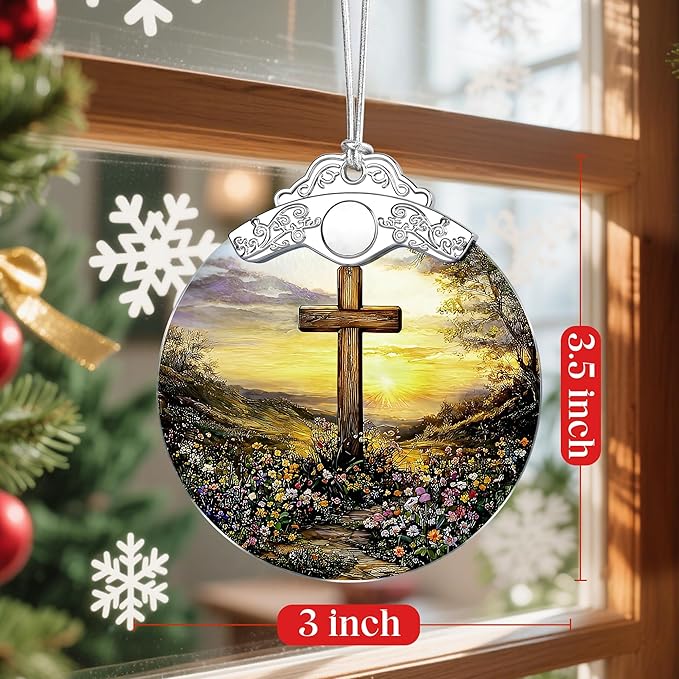 Cross Sunset Ornament, Christian Christmas Ornament, Religious Christmas Decor, Christian Home Decor, Gifts for Christians, Religious Gifts, Gift Idea, Easter & Xmas Gift
