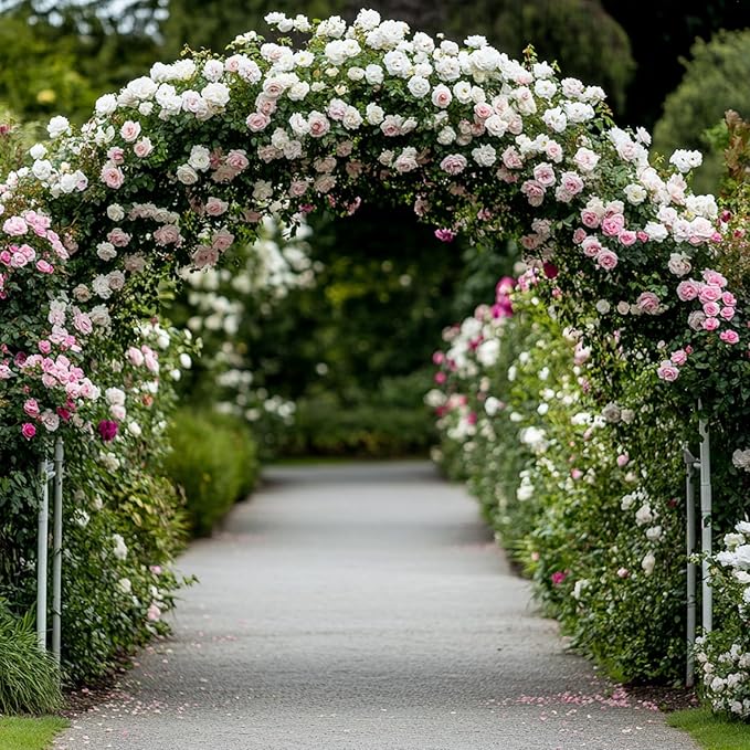 RUBFAC 94" Metal Wedding Arch Frame, White Garden Trellis for Climbing Plants Outdoor, Garden Arbors and Arches Party Archway for Flower Rose Vines Birthday Bridal Christmas Decoration