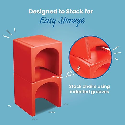 ECR4Kids Tri-Me Table and Cube Chair Set, Multipurpose Furniture, Red, 3-Piece