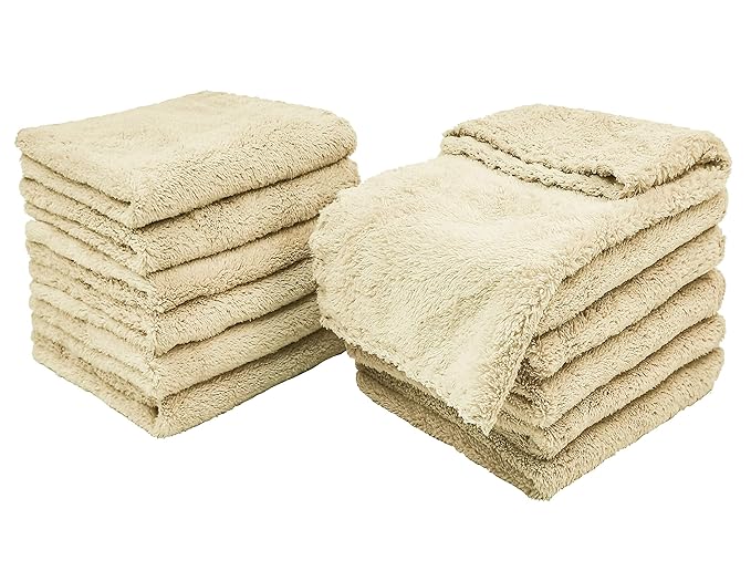 Kyapoo Baby Washcloths 12 Pack 12x12 Inches Microfiber Coral Fleece Extra Absorbent and Soft for Newborns, Infants and Toddlers-Brown