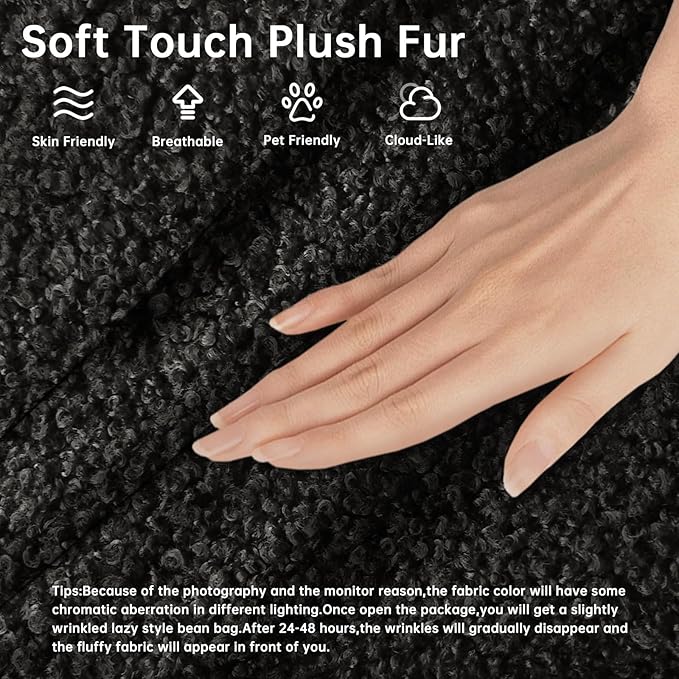 Bean Bag Chairs for Adults, Memory Foam Couch Loveseat Sofa Chair, Soft Teddy Material Cozy Comfy Reading Nook Chairs, Floor Chair for Living Room Bedroom Office(Black)