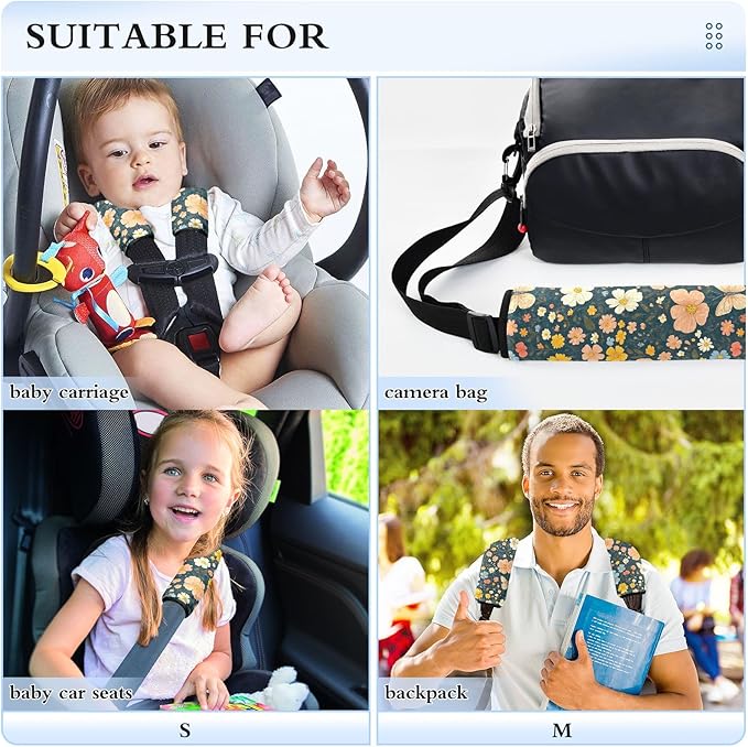 Cute Butterflies Flowers Car Seat Belt Covers Fashion Seat Belt Cushion Cover 2Pcs Shoulder Strap Cushion for Girls Boys Adults