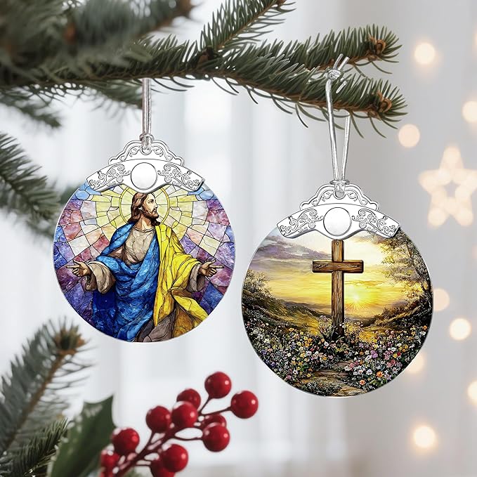 Cross Sunset Ornament, Christian Christmas Ornament, Religious Christmas Decor, Christian Home Decor, Gifts for Christians, Religious Gifts, Gift Idea, Easter & Xmas Gift