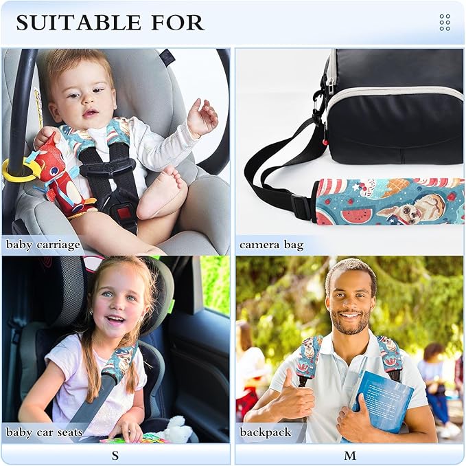 CHIFIGNO Cute Dogs and Food Seat Belt Covers Soft Car Seat Strap Covers 2 Pack Car Seat Shoulder Protector for Adults Women Kids